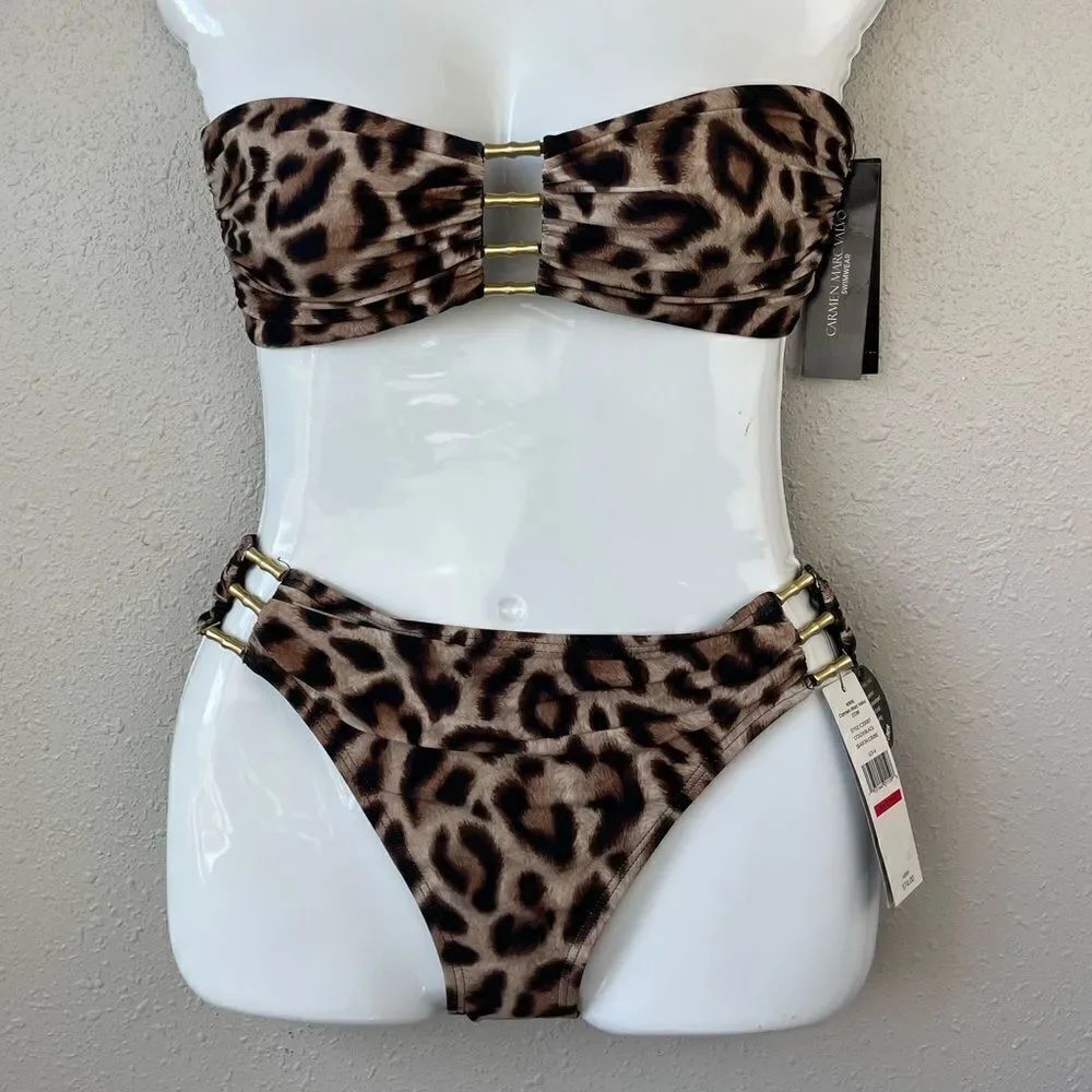 NWT Carmen Marc Valvo Two Piece Leopard Print Swim Suit Size XS